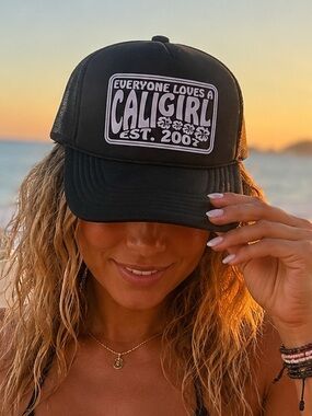 Caligirl Black Trucker Hat, nwt, Adjustable